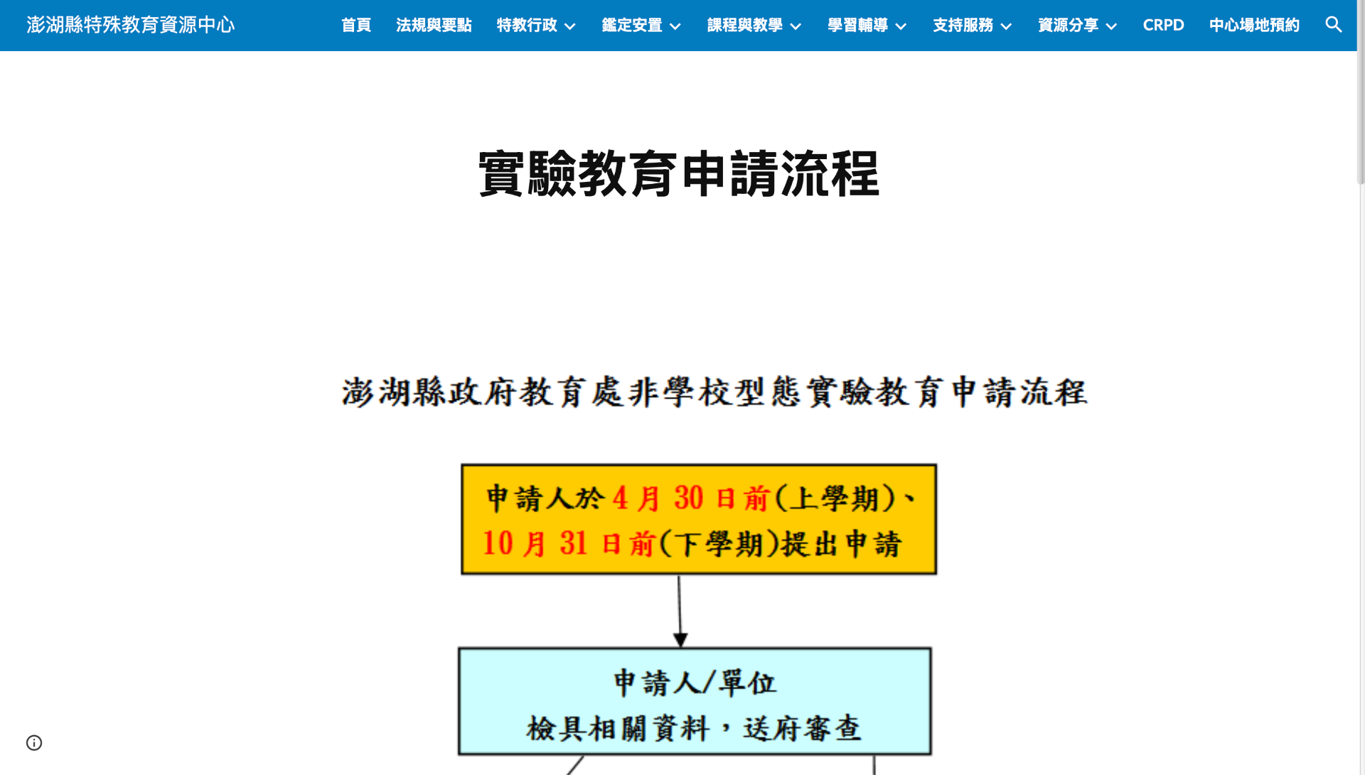 澎湖縣特殊教育資源中心 頁面截圖